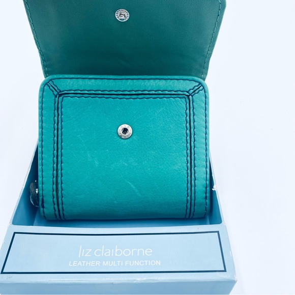 New Liz Claiborne Multi-Function Leather Wallet Turquois Blue / Green $38 Retail - Picture 4 of 7